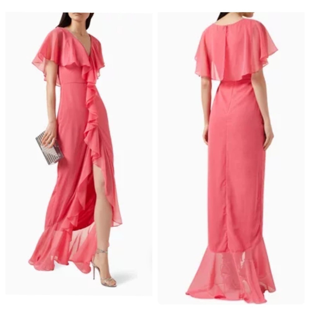 Yaura Isioma Ruffled Lined Maxi Dress Short Sleeve Pink Size 8 NWT